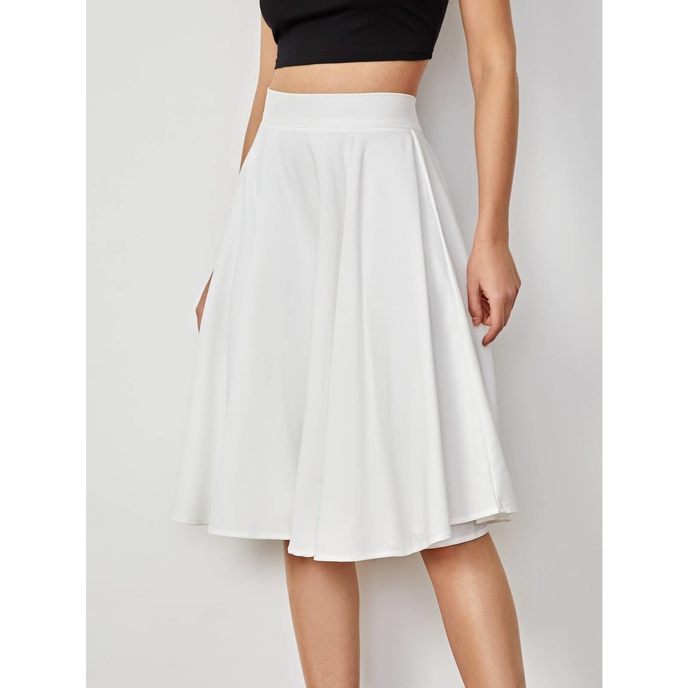 High Rise Wide Waistband Circle Skirt Minimalist Business Casual - Picture 7 of 11